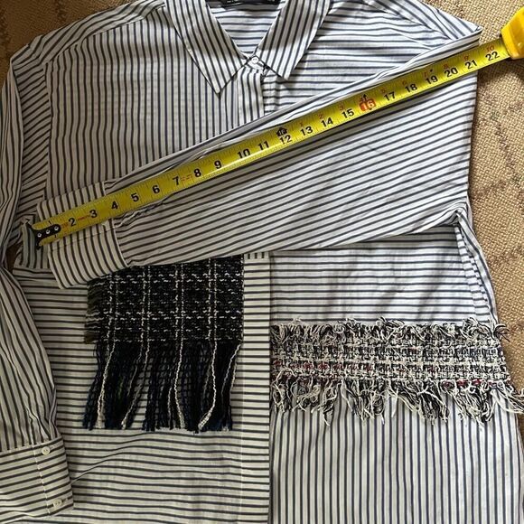 Zara blue and white striped contrast tweed long sleeved button down shirt NWOT M - Picture 11 of 13